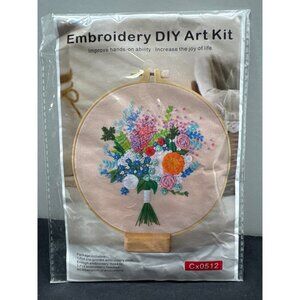 DIY Embroidery Kit With Pre-Printed Floral Cloth & Threads cx0512
